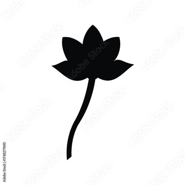 Fototapeta Elegant Single Black Lotus Flower Silhouette on a White Background Graphic