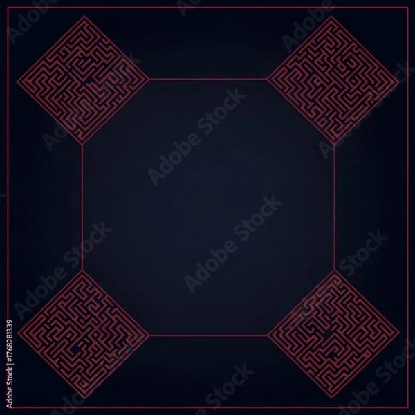 Obraz 어두운 배경화면에 버건디 컬러로 꾸며진 미로.