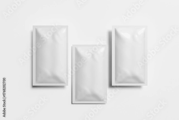 Obraz Blank sachet packaging mockup on white background, isolated, top view, 3D rendering