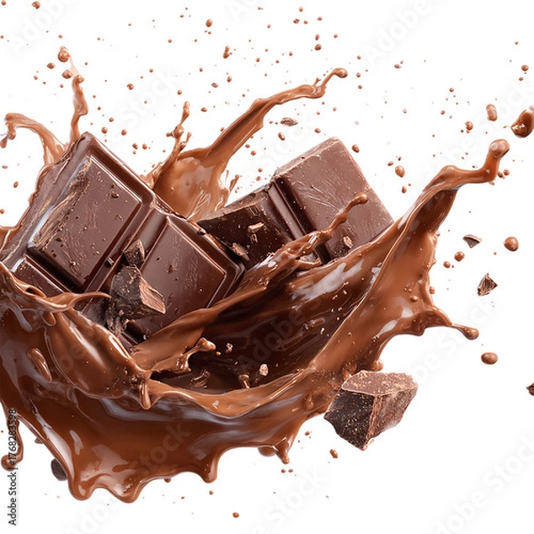 Obraz Chocolate background. Chocolate splash isolated on transparent background
