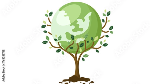 Fototapeta green tree with easter globe planet.eps