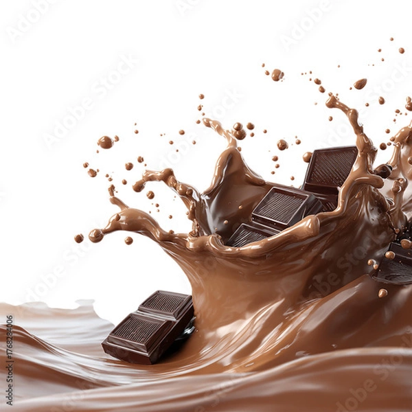 Obraz Chocolate background. Chocolate splash isolated on transparent background