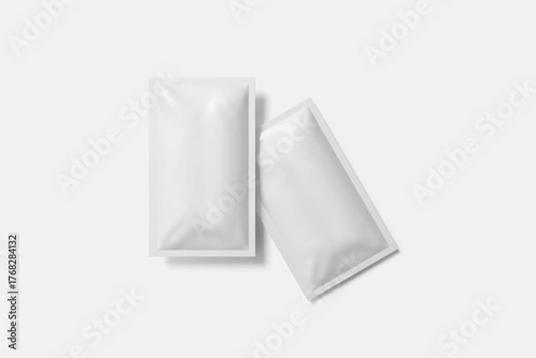 Obraz Blank sachet packaging mockup on white background, isolated, top view, 3D rendering
