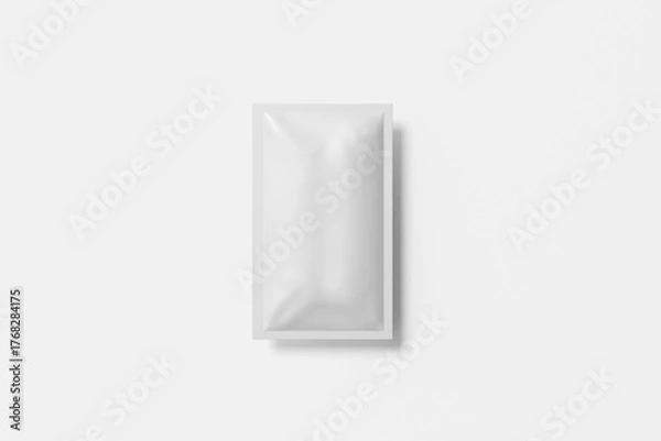 Obraz Blank sachet packaging mockup on white background, isolated, top view, 3D rendering