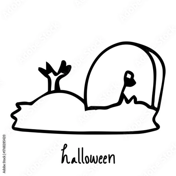 Fototapeta Spooky graveyard scene featuring a spectral hand emerging from the earth, perfect for Halloween illustrations and festive design projects