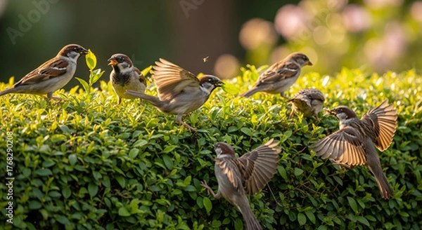 Obraz Exotic bird among tropical green leaves