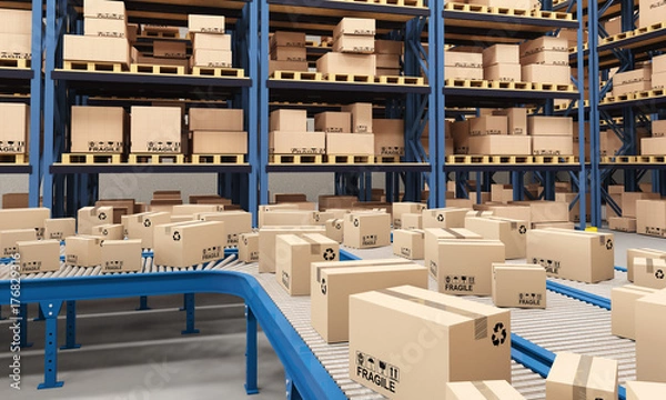 Fototapeta conveyor with boxes