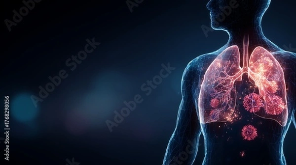 Obraz Visual representation of human lungs and the effects of viruses on respiratory health