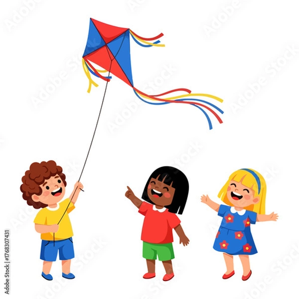 Fototapeta children playing with kite