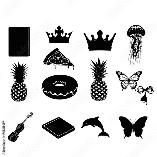 Fototapeta set of vector icons, silhouette of vector design illustration 
