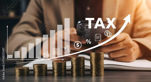 Fototapeta Business tax strategy growth and financial planning with digital analyticsStock photo for website - Business and technology concept photo