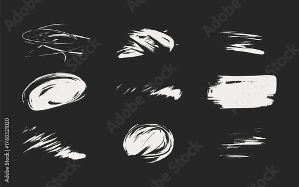 Obraz Abstract clean glass streaks vector set. Soap wash texture collection. Sponge or paint brush stains. Soap foam bubble spots.