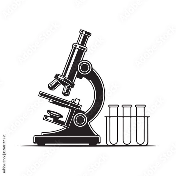 Fototapeta Microscope with Two Eyepieces Silhouette Vector Illustration