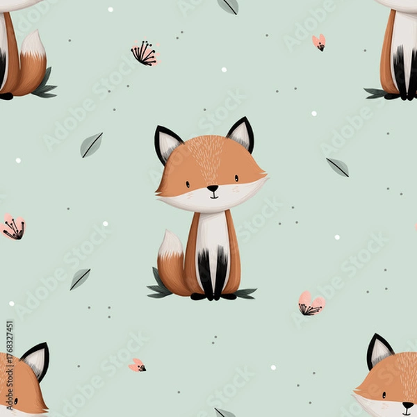 Fototapeta seamless pattern with fox