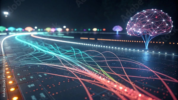 Obraz High-Tech AI Brain Neural Structure Background