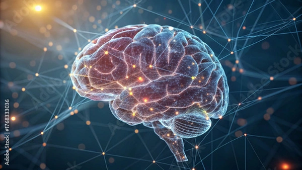 Obraz AI Network Nodes and Data Lines Illustration