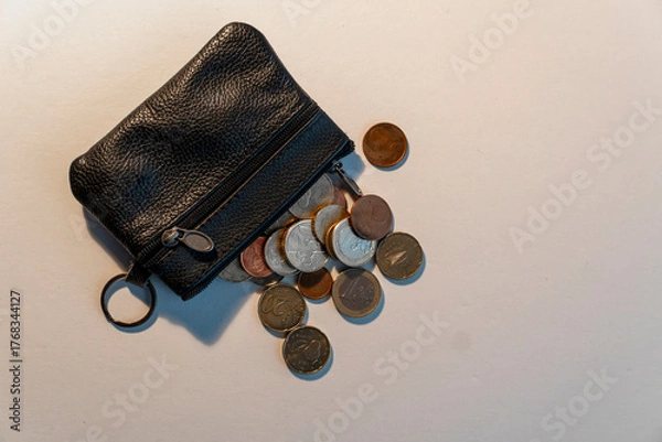 Fototapeta A black purse with coins in it