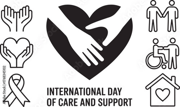 Obraz International Day of Care and Support with helping hands heart people vector illustration
