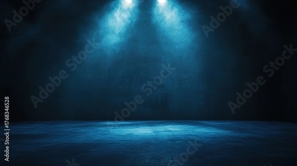 Fototapeta singer. A dramatic stage illuminated by a smoky spotlight, creating an atmospheric and moody scene. event programs, museum guides, designed for cultural heritage projects and event programs.