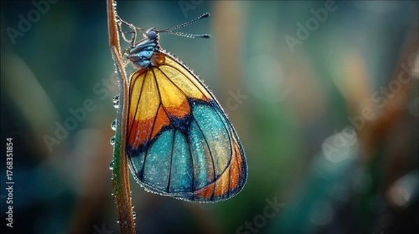 Obraz metamorphosis. Butterfly emerging from a cocoon with wings unfolding for the first time in morning sunlight. wildlife magazines, conservation campaigns, designed for wildlife conservation campaigns.