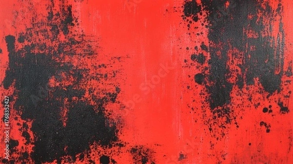 Fototapeta conflict. Red and black paint splatters creating color conflict on textured canvas. wellbeing guides, coaching materials, designed for coaching and self-improvement content.