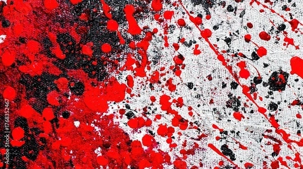Fototapeta conflict. Red and black paint splatters creating color conflict on textured canvas. wellbeing guides, coaching materials, designed for coaching and self-improvement content.