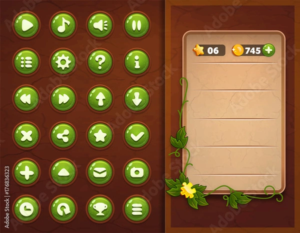 Fototapeta Game UI set buttons interface
