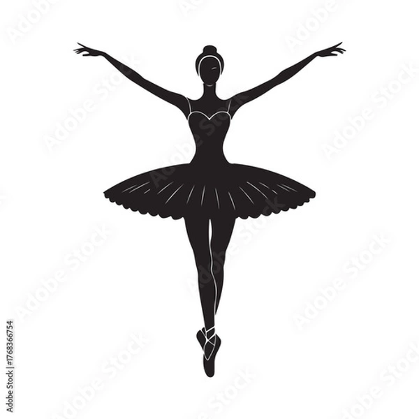 Obraz Dancing Ballerina ? Black & White Illustration Ballet Dance Pose ? Clean Vector Silhouette (3).eps
