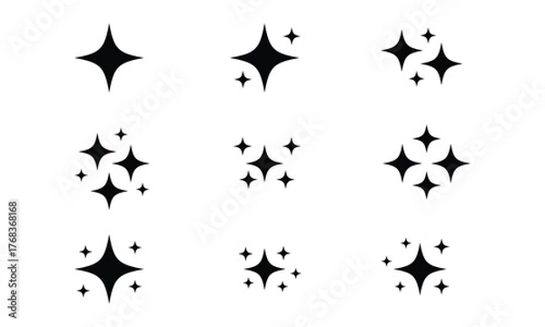 Fototapeta Set of twinkle star icon element isolated on white background. Vector illustration