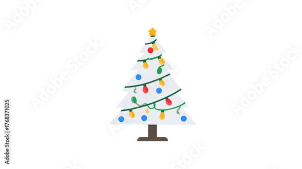 Obraz Stylized White Christmas Tree Vector Illustration with Festive Colorful Lights and Topper Star for Holiday Season Design
