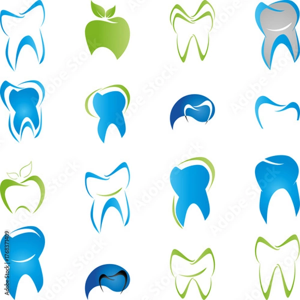 Obraz Verschiedener Zähne Sammlung, Zahn, Logo, Icon, Logos Sammlung
