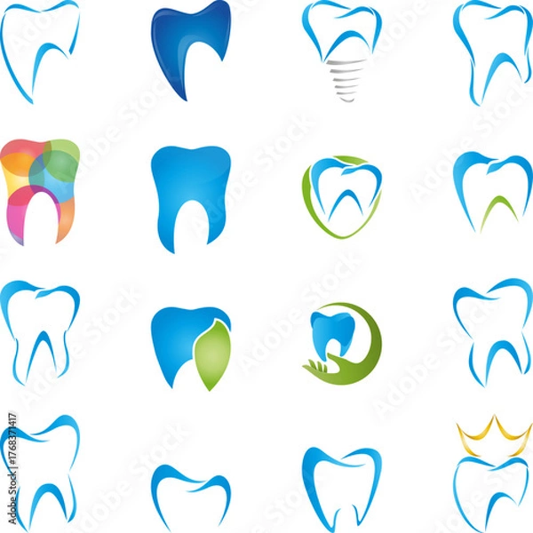 Obraz Sammlung verschiedener Zähne, Zahn, Logo, Icon, Logos Sammlung