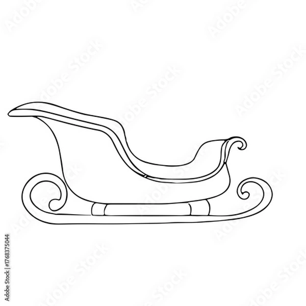 Fototapeta Sleigh outline design in minimalist style on white background  