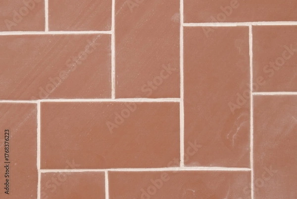 Fototapeta Piso retangular vermelho de área de casa brasileira, chão com revestimento vintage