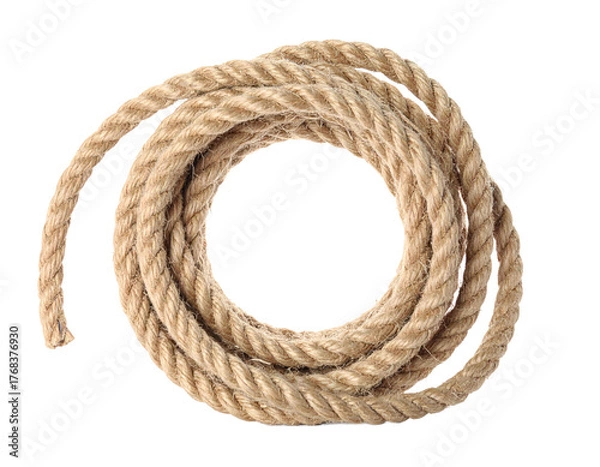 Obraz Jute Rope Coil Isolated on White for Natural Fiber and Crafting