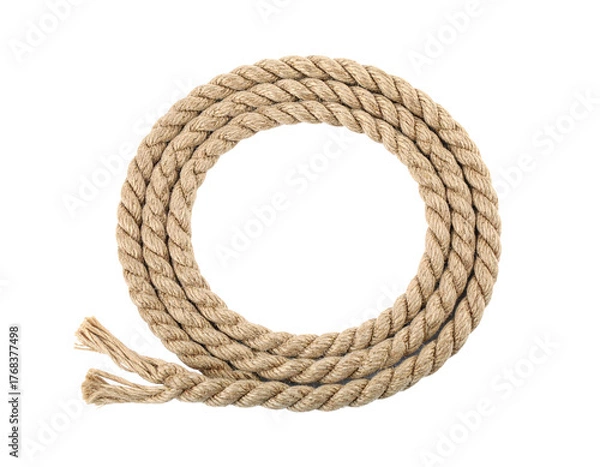 Obraz Coiled Sailing Rope Isolated on White Nautical Cord