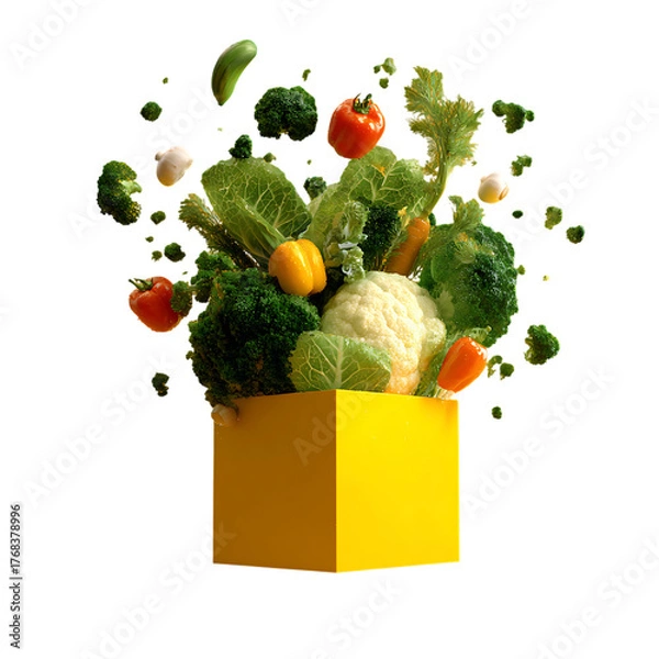Obraz Lively concept art of produce box exploding with fresh colorful vegetables,