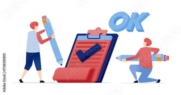 Fototapeta Person pressing OK on digital survey or exam evaluation board