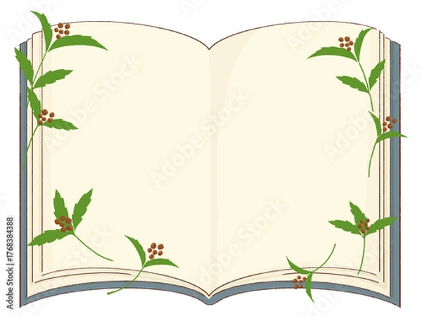 Obraz 千両と開いた本のイラスト