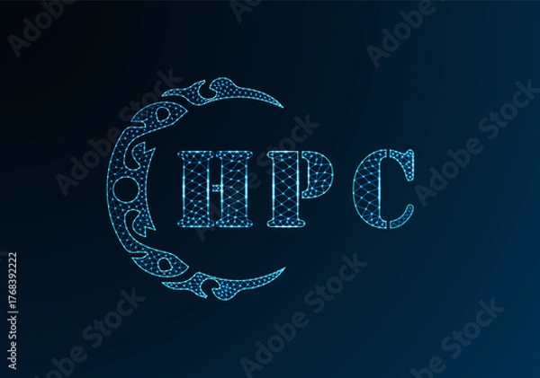 Fototapeta Low poly letter logo HPC design. HPC letter logo low poly vector design on blue color gradient background. HPC logo low poly design