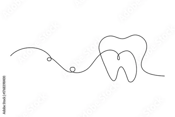 Obraz Dental tooth icon simple one line art design isolated on white background
