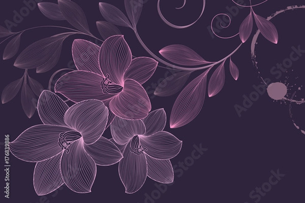 Fototapeta Abstract  hand drawn floral pattern with lily flowers. Vector illustration. Element for design.