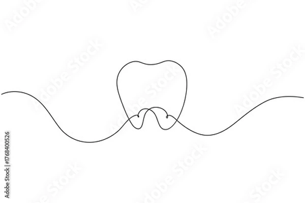 Obraz Dental tooth icon simple one line art design isolated on white background
