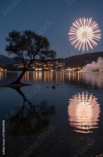 Obraz fireworks over the river