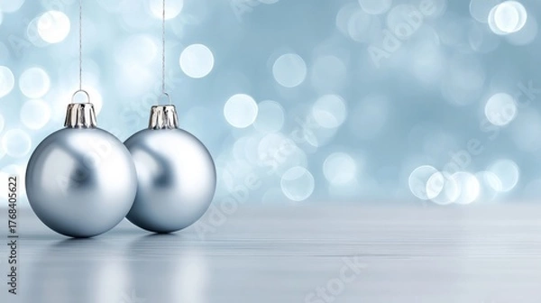 Obraz Elegant shiny silver ornament with reflective festive lights for holiday decoration and celebration