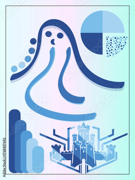 Fototapeta Modern Abstract Design with Data Elements and Digital Castle