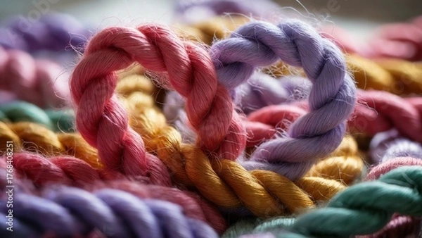 Fototapeta Heart shape made of colorful rope, expressing love and creativity with vibrant hues