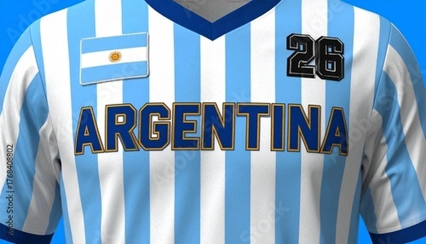 Obraz Cheer on Argentina with this realistic soccer jersey design, perfect for fans and sports enthusiasts wanting to show their team spirit and national pride
