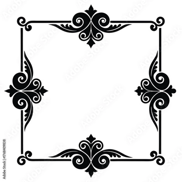 Fototapeta Elegant square frame with ornate floral corners for invitations