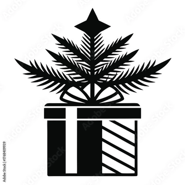 Fototapeta Gift box with fir branch for christmas and new year event